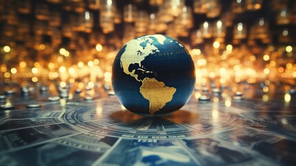 Globe on money background symbolizes global finance and economy
