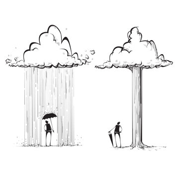 Two men under a cloud and a tree