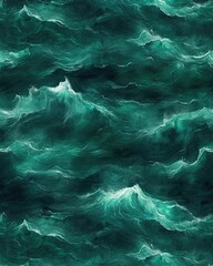 Fototapeta na wymiar Green and White Waves in the Ocean