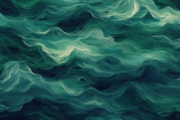 Obraz premium Green Waves on Black: Abstract Painting