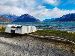 Landscape of Lake Como from Domaso Beach in winter