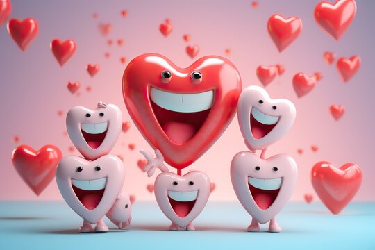 Adorable 3D tooth with red hearts