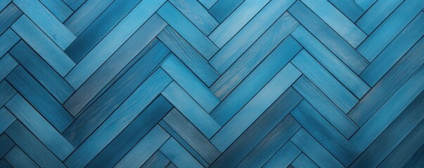 Azure oak wooden floor background. Herringbone pattern parquet backdrop