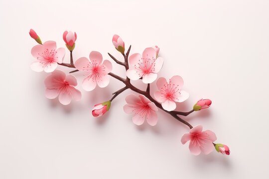 Simple and cute 3D cherry blossom branch illustration. © darshika