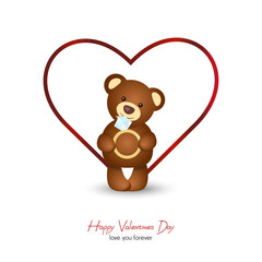 Cure teddy bear holding a big gold diamond ring with heart behind 