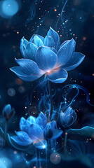 Blue lotus flowers on black background