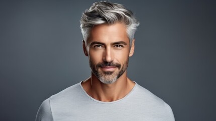 Fototapeta premium Well groomed bearded man over 45 years old. Beard style for men. Concept for men's mustache and beard hair care. Senior age model men