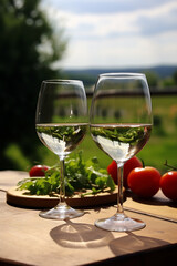 Wineglass on table, , enjoying nature's freshness, generated by AI