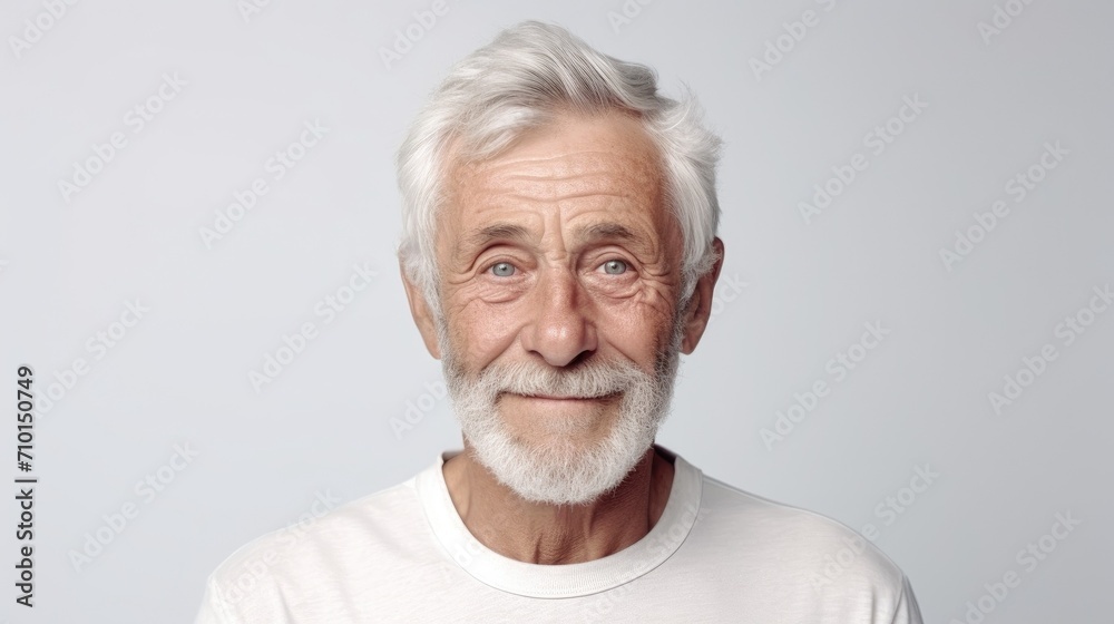 Wall mural Portrait of bearded old age man having white hair, natural senior man wrinkles. Old face