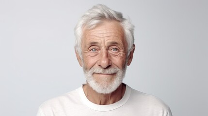 Portrait of bearded old age man having white hair, natural senior man wrinkles. Old face - Powered by Adobe