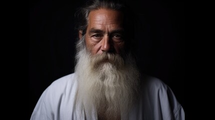 Portrait of bearded old age man having white hair, natural senior man wrinkles. Old face