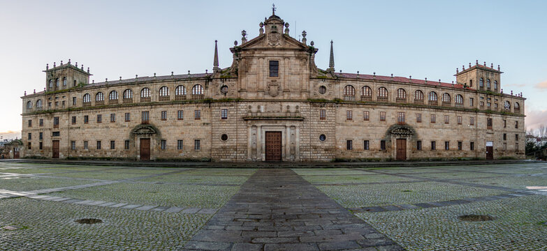 Plaza and College of Our Lady of Antigua. Monforte de Lemos, Lugo, Galicia, Spain.