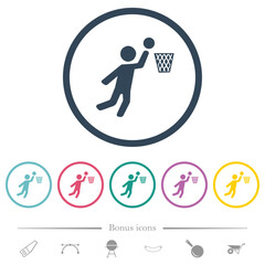 Basketball player flat color icons in round outlines