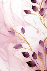Abstract botanical background with tree branches and leaves in line art. Silver and golden leaf, brush, line, splash of paint 