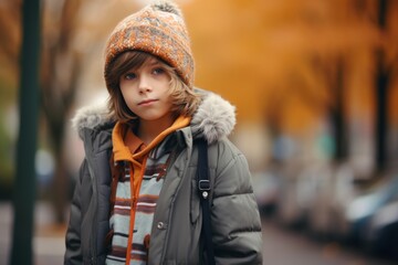 Portrait of a young beautiful girl in a hat and coat on the street