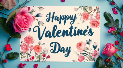 Happy Valentine's Day Celebration Text Over flowers Background