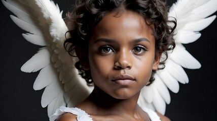 Portrait of an indian cupid. Little Valentine' s day angel boy with wings