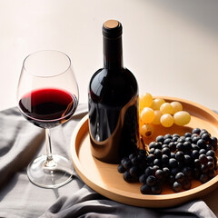 Obraz premium Grape wine bottle, glass, fruit, elegant celebration, generated by AI