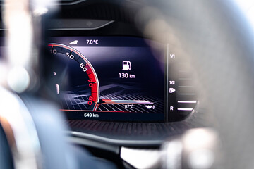 Fuel autonomy on a screen display dashboard interior car vehicle