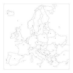 Political map of Europe. Blue colored blank vector map with capital cities of european countries. © pyty