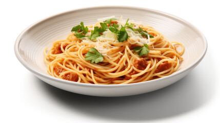pasta on a plate on a white background