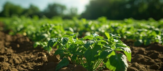 European agronomy includes surface irrigation of crops like potato plants, which are grown in open fields and require adequate moisture.