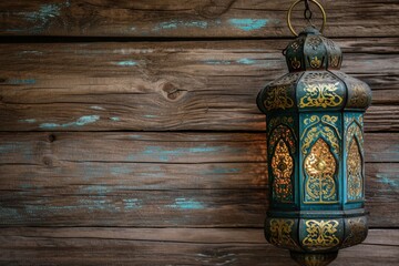 Moroccan lanterns and wooden background, ramadan concept.