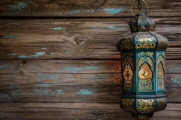 Fototapeta premium Moroccan lanterns and wooden background, ramadan concept.