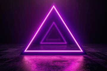 Triangle of purple neon light and an empty, dark place.