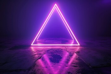Triangle of purple neon light and an empty, dark place.