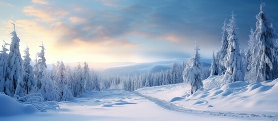 Norwegian winter covered in snow. - obrazy, fototapety, plakaty