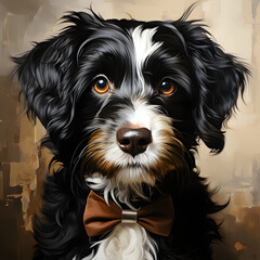 cute black and white terrier wearing a bowtie