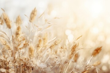 Abstract natural background with fluffy stems of tall grass on a bokeh background. Dry soft grass. Generated by artificial intelligence