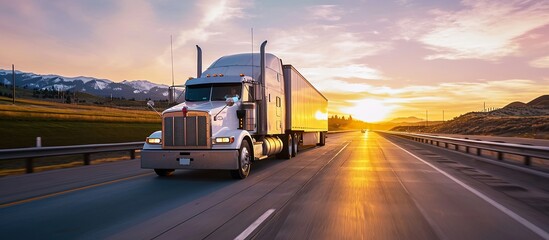trucks working to deliver goods long distances in the afternoon, trucks on the road in the afternoon