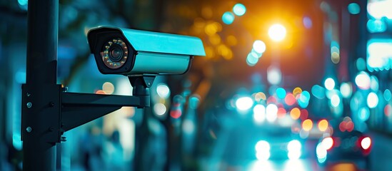 surveillance cameras on city streets, security cameras, CCTV. Generative AI - obrazy, fototapety, plakaty