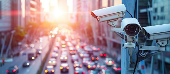 surveillance cameras on city streets, security cameras, CCTV. Generative AI - Powered by Adobe