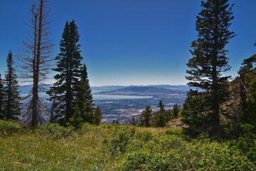 Lone Peak and surrounding landscape view, Jacob’s Ladder hiking trail, Lone Peak Wilderness, Wasatch Rocky Mountains, Utah, USA. 2023