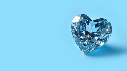 Fototapeta premium Template for Valentine's Day. Jewelry heart with space for text. Aquamarine on blue background .3D illustration Blue diamond heart. Valentine's Day concept.