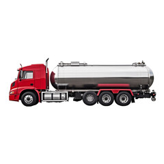 Red and White Tanker Truck on White Background
