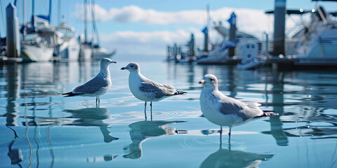 seagull on clear water surface, generative AI