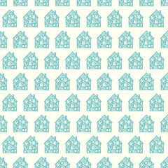 Hand drawn funny doodle cartoon stylized houses flowers Decorative silhouette house seamless pattern