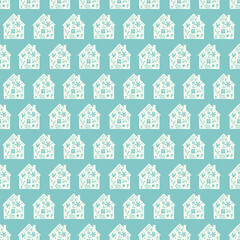 Hand drawn funny doodle cartoon stylized houses flowers Decorative silhouette house seamless pattern