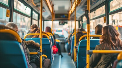 Passengers riding a public bus during the day