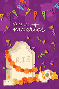 Cute dia de los muertos poster Vector illustration