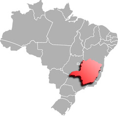 MINAS GERAIS DEPARTMENT MAP PROVINCE OF BRAZIL 3D ISOMETRIC MAP