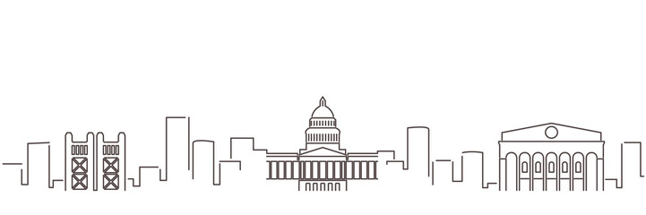 Sacramento Dark Line Simple Minimalist Skyline With White Background