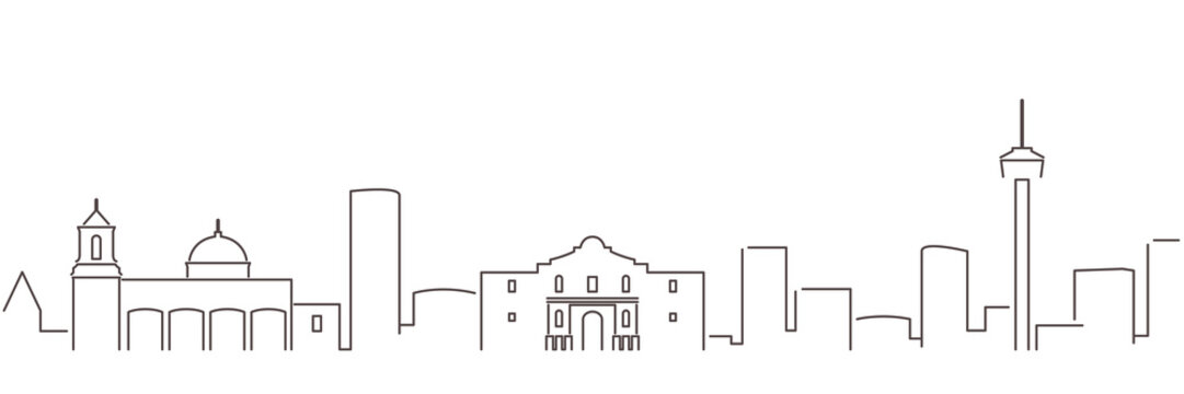 San Antonio Dark Line Simple Minimalist Skyline With White Background