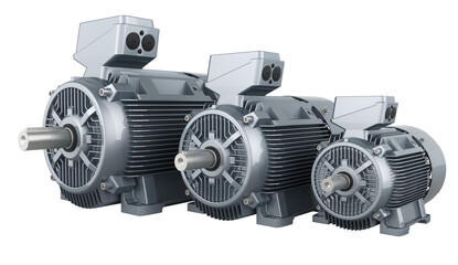 Industrial electric motors, 3D rendering isolated on transparent background