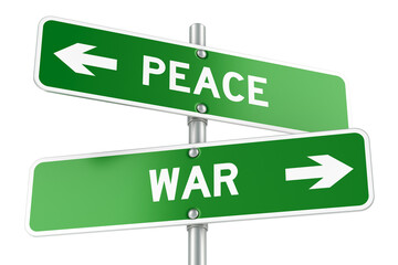 War or Peace directions. Opposite traffic sign, 3D rendering isolated on transparent background