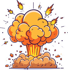 Colorful cartoon explosion with flames and sparks. Bright comic book style blast effect. Dynamic energy burst vector illustration.
